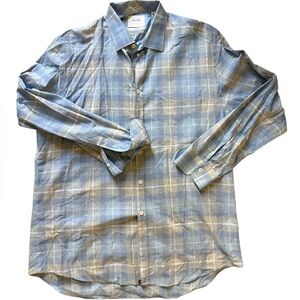 Billy Reid Plaid Dress Shirt Men's L Long Sleeve Button Down Striped‎ Blue NICE✅
